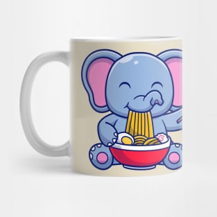 Cute Elephant Eating Ramen Bowl With Chopstick Cartoon Mug